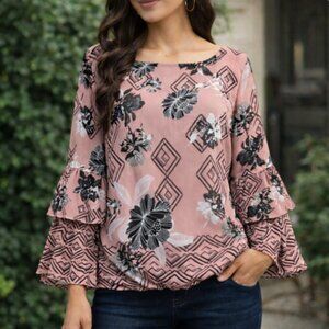 Alfani Pleated Sleeve Buble Hem Blouse Top Size S